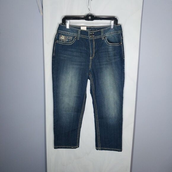 Code Bleu Capri Cropped Jeans 10 Embroidered Embellished Y2K Boho Glam Western - Picture 2 of 16